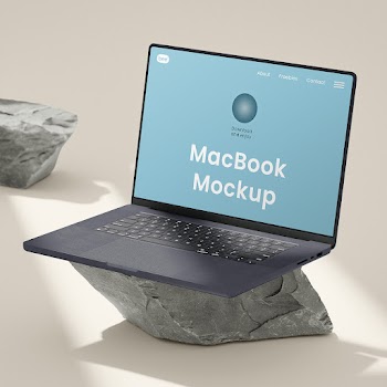 Free MacBook on Stone Mockup