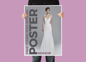 Free Man Holding His Hands Poster Mockup imockup free young man holling poster 