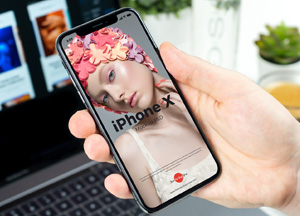 Free Man Holding in Hand iPhone X Mockup PSD iphone x 