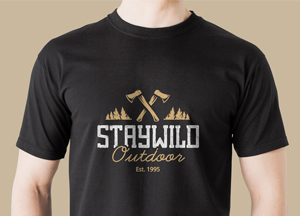 Free Man Wearing Black TShirt Mockup PSD 2018 staywild outdoor est. 1995 