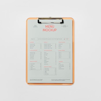 Free Menu Clipboard Mockup
