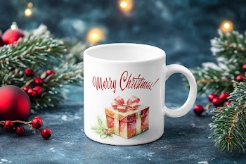 Free Mug With Christmas Decorations Mockup