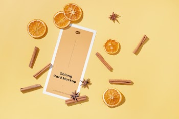 Free Oblong Card with Fruits Mockup