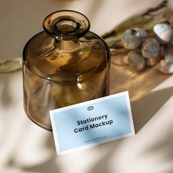 Free Oblong Card with Glass Vase Mockup