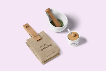 Free Paper Bag with Bowl Mockup