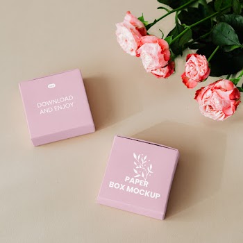 Free Paper Boxes with Roses Mockup
