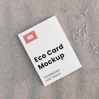 Free Paper Card on Beach Mockup