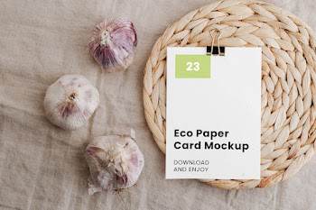 Free Paper Card with Garlic Mockup