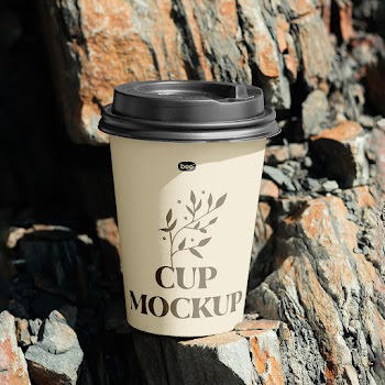 Free Paper Cup on Rock Mockup