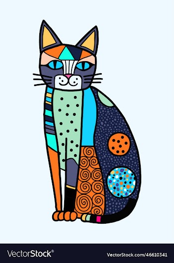 free patchwork cat doodle portrait