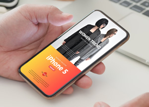 Free Person Holding iPhone 5 Mockup PSD women trend iphone 5 