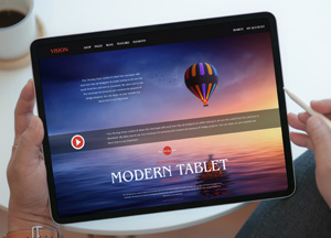 Free Person Using Modern Tablet Mockup von modern tablet 