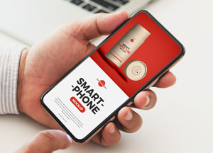 Free Person Using Smartphone Mockup PSD smart- -phone 