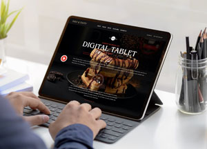 Free Person Working on Digital Tablet Mockup digital tablet 