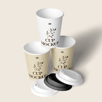 Free Perspective Paper Cup Stack Mockups