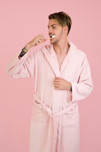 Free Photo of bathrobe, morning, brushing teeth