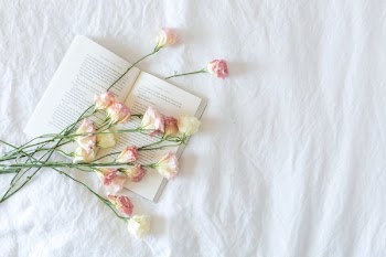 Free Photo of bed, flowers, book