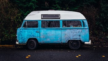 Free Photo of blue, hippy van, automotive