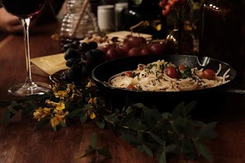Free Photo of Dinner, wine, salad