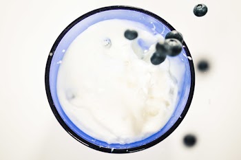 Free Photo of glass, milk, blueberries