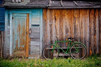 Free Photo of green bike, wood, shed