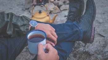 Free Photo of man, campfire, coffee