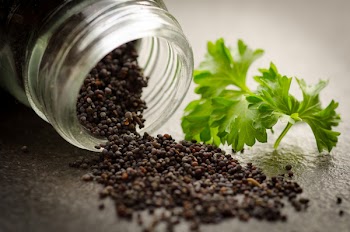 Free Photo of poppy seeds, parsley, glass