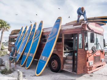 Free Photo of surfboard, stacked, bus