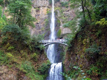 Free Photo of waterfall, bridge, cliffs