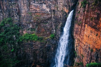 Free Photo of waterfall, hill, green