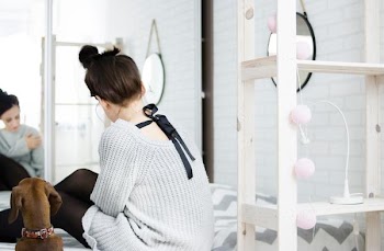 Free Photo of woman, dog, mirror
