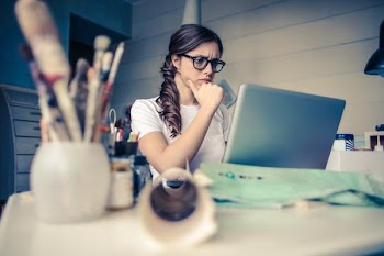 Free Photo of woman, thinking, computer