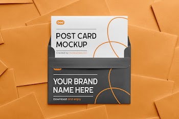 Free Post Card in Envelope Mockup