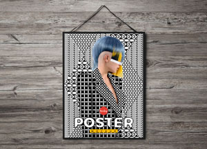 Free Poster Hanging on Wooden Wall Mockup PSD poster 