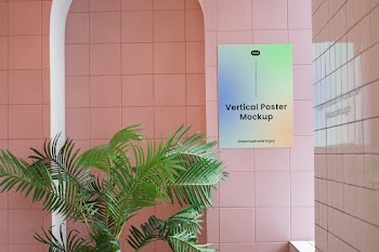 Free Poster on Pink Wall Mockup