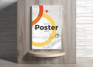 Free Poster on Wooden Wall Mockup d: poster 