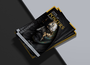 Free Premium Stack of Posters Mockup branding stack of 
