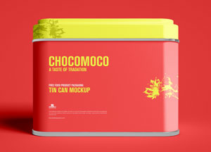 Free Product Packaging Tin Can Mockup PSD chocomoco a taste of tradation tin can mockup 