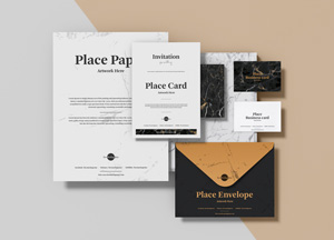 Free PSD Branding Stationery Mockup Design ivitation place pap place card place emvelope 
