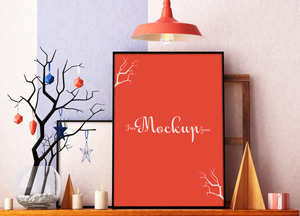 Free Room Interior Poster MockUp Psd amocekup- 