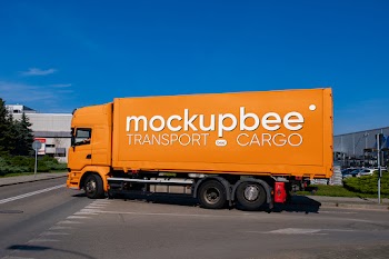 Free Semi-Truck on Street Mockup