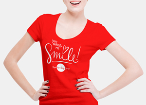 Free Smiling Woman Wearing V-Shape T-Shirt Mockup PSD #1 you maks 