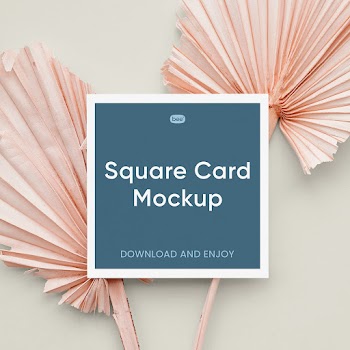 Free Square Card on Leaves Mockup