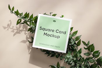 Free Square Card on Plant Mockup
