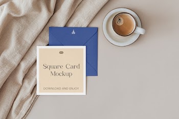 Free Square Card with Envelope Mockup