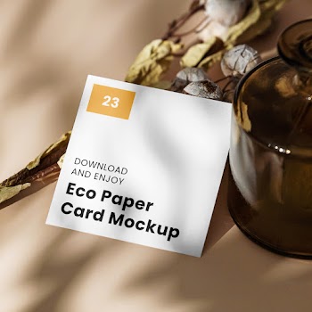 Free Square Card with Glass Vase Mockup
