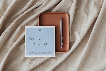 Free Square Card with Pen Mockup