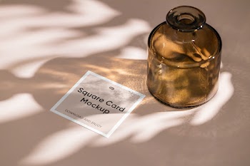 Free Square Card with Vase Mockup