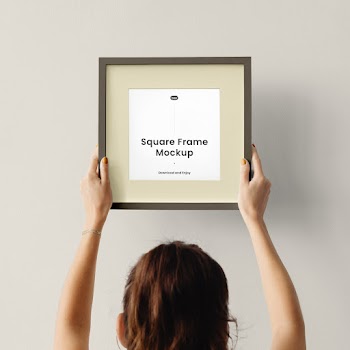 Free Square Frame in Hands Mockup