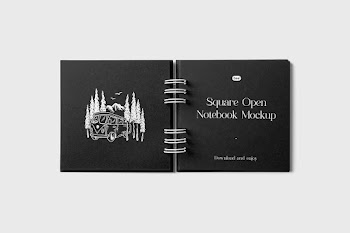 Free Square Open Notebook Mockup
